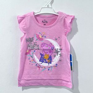 Peppa Pig Make Your Own Magic Pink Ruffled Girls T-Shirt NWT